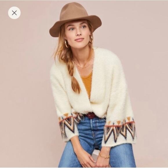 Anthropologie off white Maya cardigan fuzzy women’s one size - Picture 1 of 13